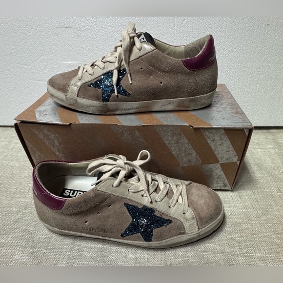 Golden Goose Shoes - Golden Goose Beige and Blue Suede
Superstar Sneakers  Size 6”